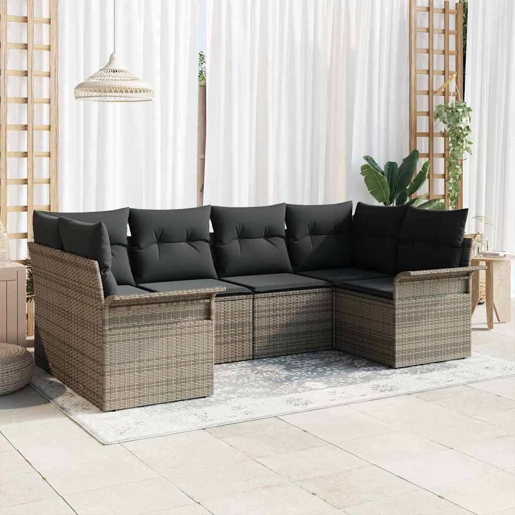 Tuinbankenset met kussen 6 pcs Grijs poly rattan is nu te koop bij PeponiXL, paradijselijk wonen!