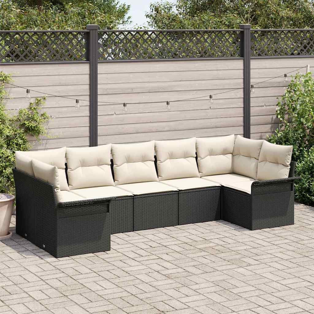 Tuin Sofa Set 7 st Zwart poly rattan is nu te koop bij PeponiXL, paradijselijk wonen!