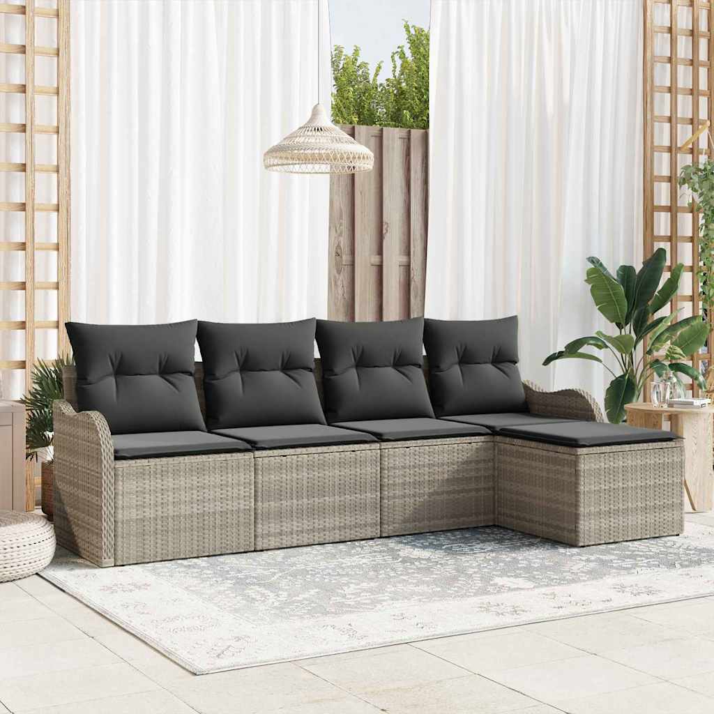 Tuin Sofa Set 5 pcs Lichtgrijs poly rattan is nu te koop bij PeponiXL, paradijselijk wonen!