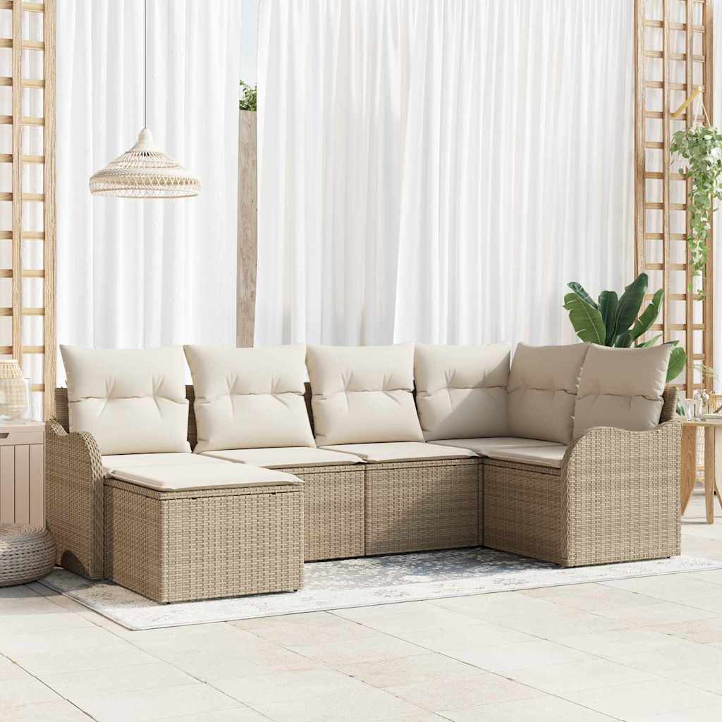 Tuin Sofa Set met kussen 6 pcs Beige Poly riet is nu te koop bij PeponiXL, paradijselijk wonen!