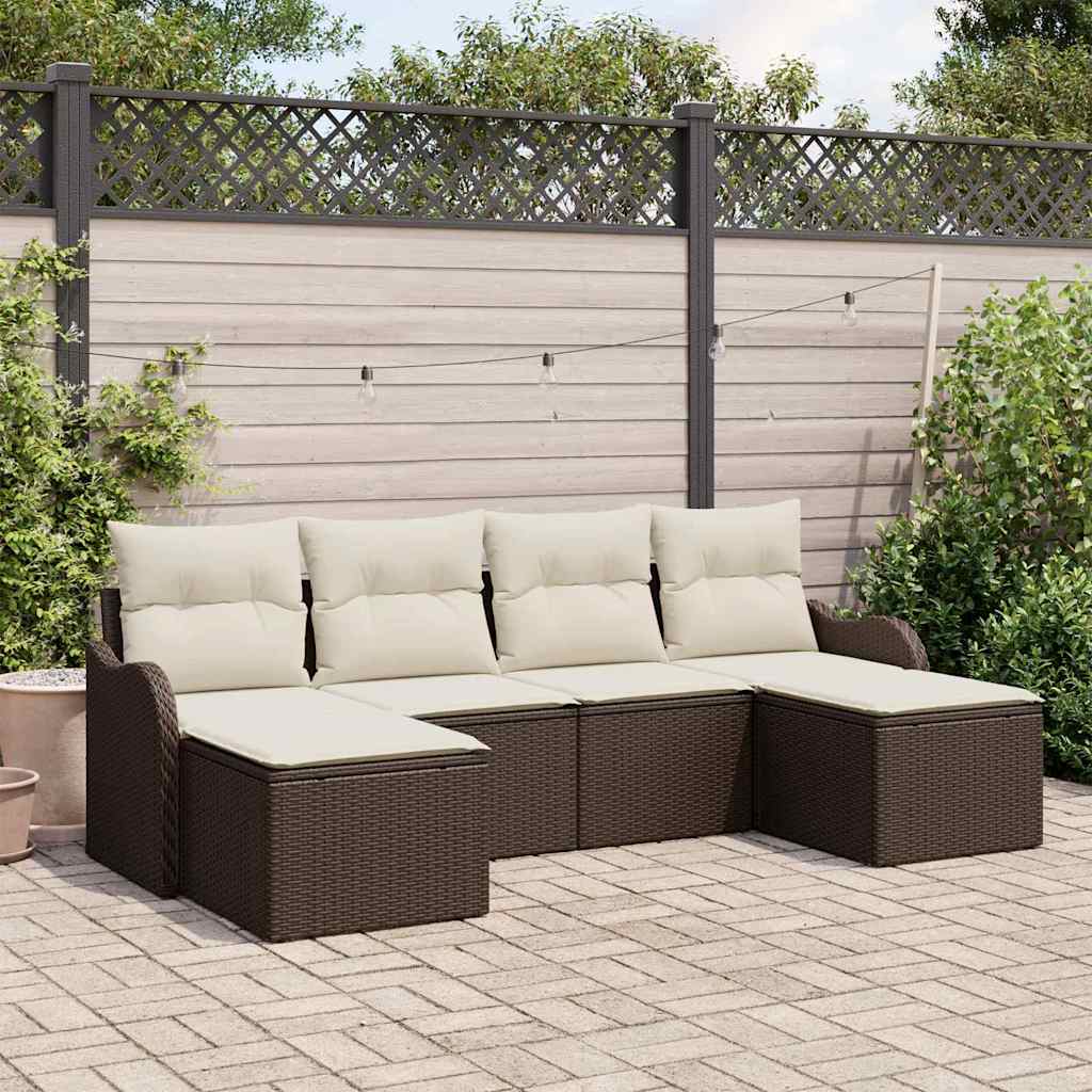 Tuin Sofa Set met kussen 6 pcs Bruin Poly riet is nu te koop bij PeponiXL, paradijselijk wonen!