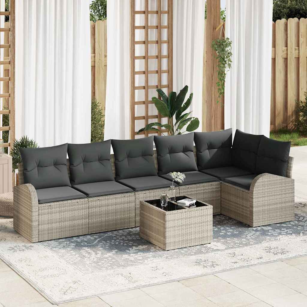Tuin Sofa Set met kussen 7 pcs Lichtgrijs Poly riet is nu te koop bij PeponiXL, paradijselijk wonen!