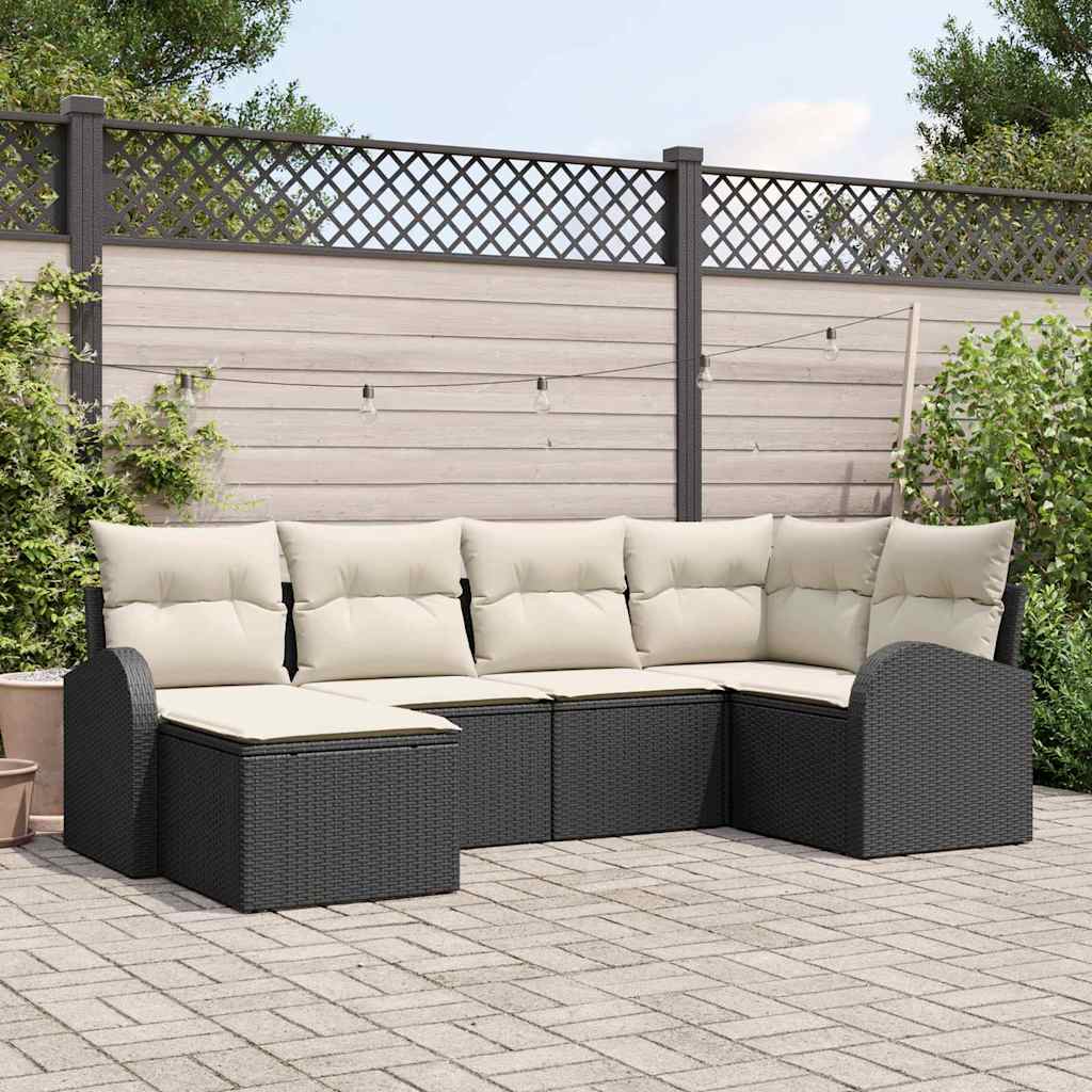 Tuinbankenset 6 st Zwart poly rattan is nu te koop bij PeponiXL, paradijselijk wonen!