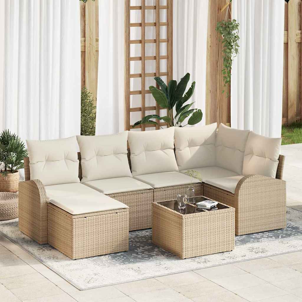 Tuinbankenset 7 pcs Beige poly rattan is nu te koop bij PeponiXL, paradijselijk wonen!