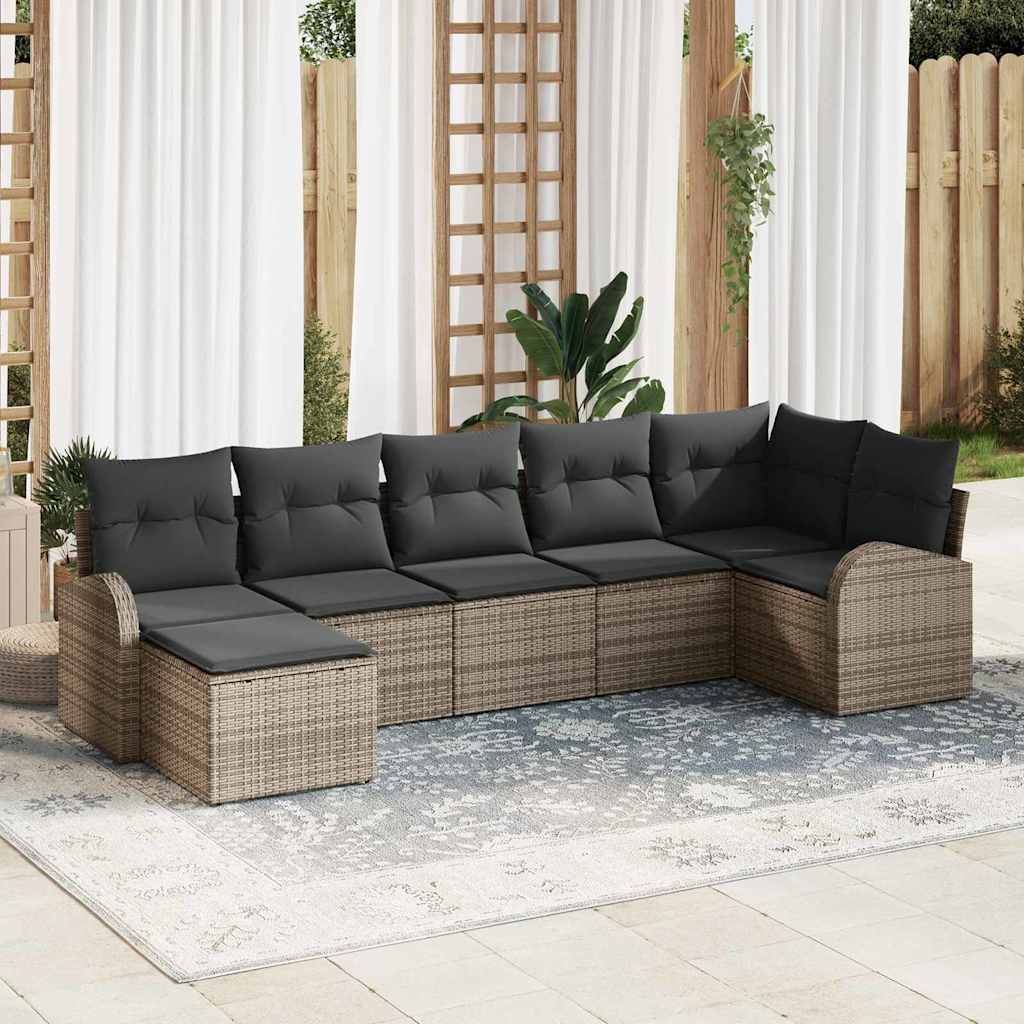 Tuin Sofa Set met kussen 7 pcs Grijs Poly riet is nu te koop bij PeponiXL, paradijselijk wonen!