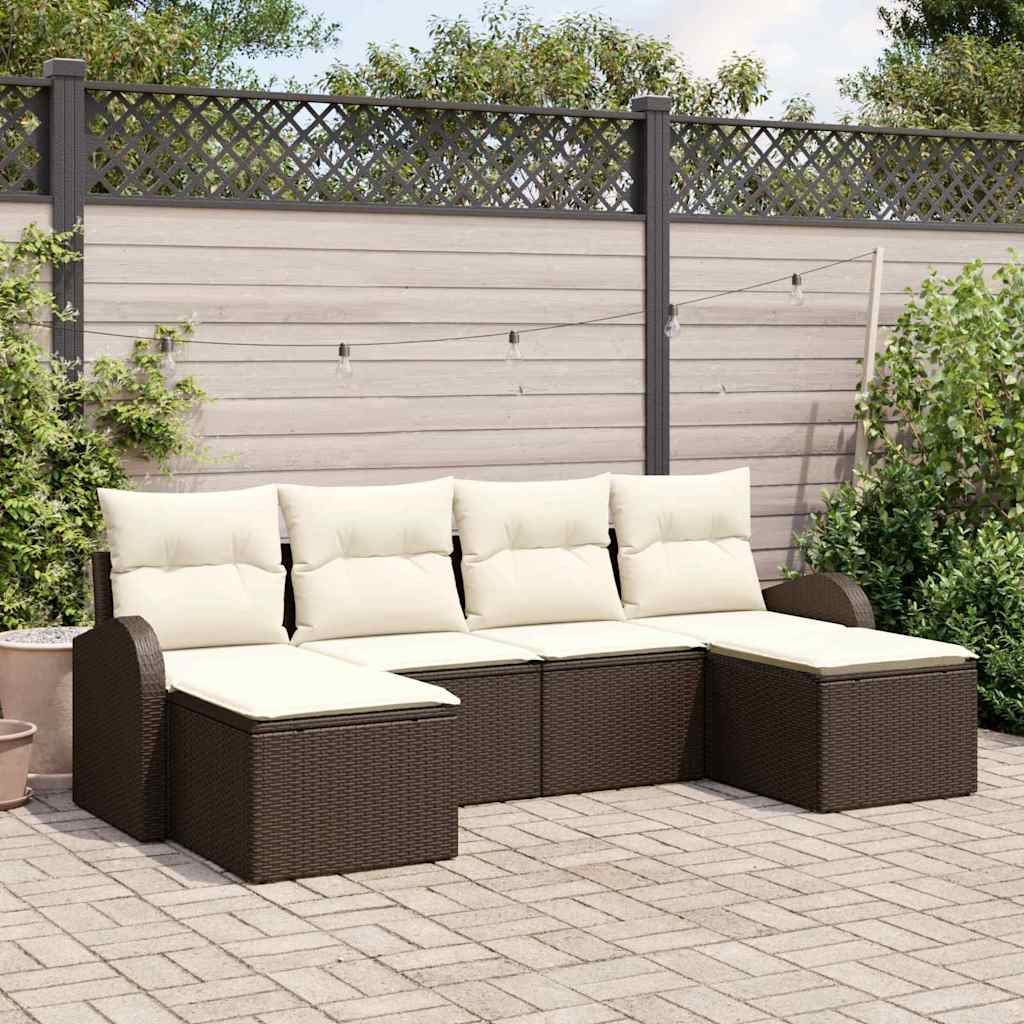 Tuin Sofa Set met kussen 6 pcs Bruin Poly Rattan is nu te koop bij PeponiXL, paradijselijk wonen!