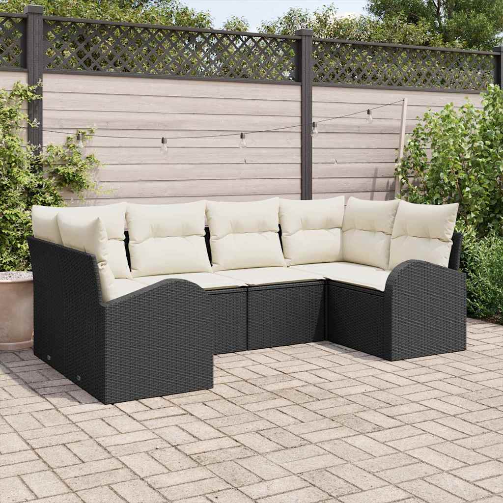 Tuin Sofa Set met kussen 6 pcs Zwart Poly Rattan is nu te koop bij PeponiXL, paradijselijk wonen!