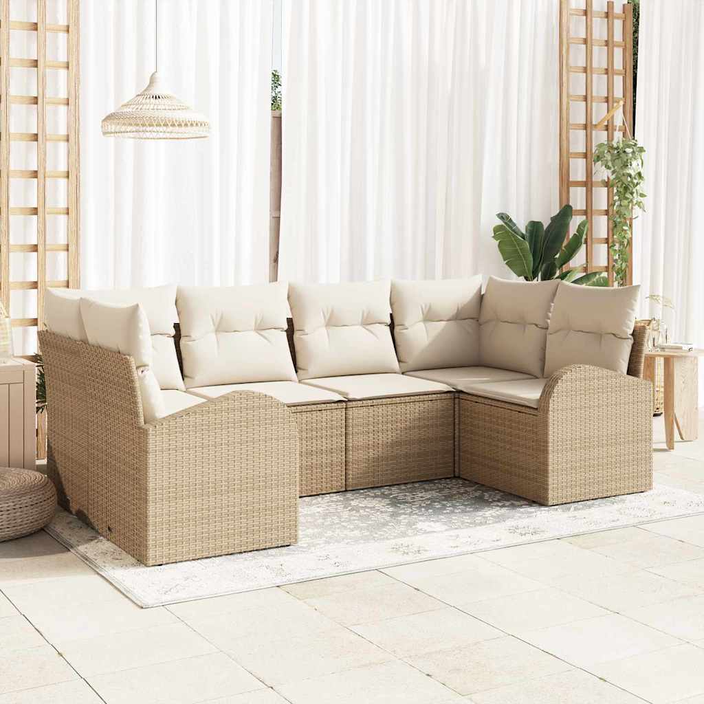 Tuin Sofa Set met kussen 6 pcs Beige Poly Rattan is nu te koop bij PeponiXL, paradijselijk wonen!