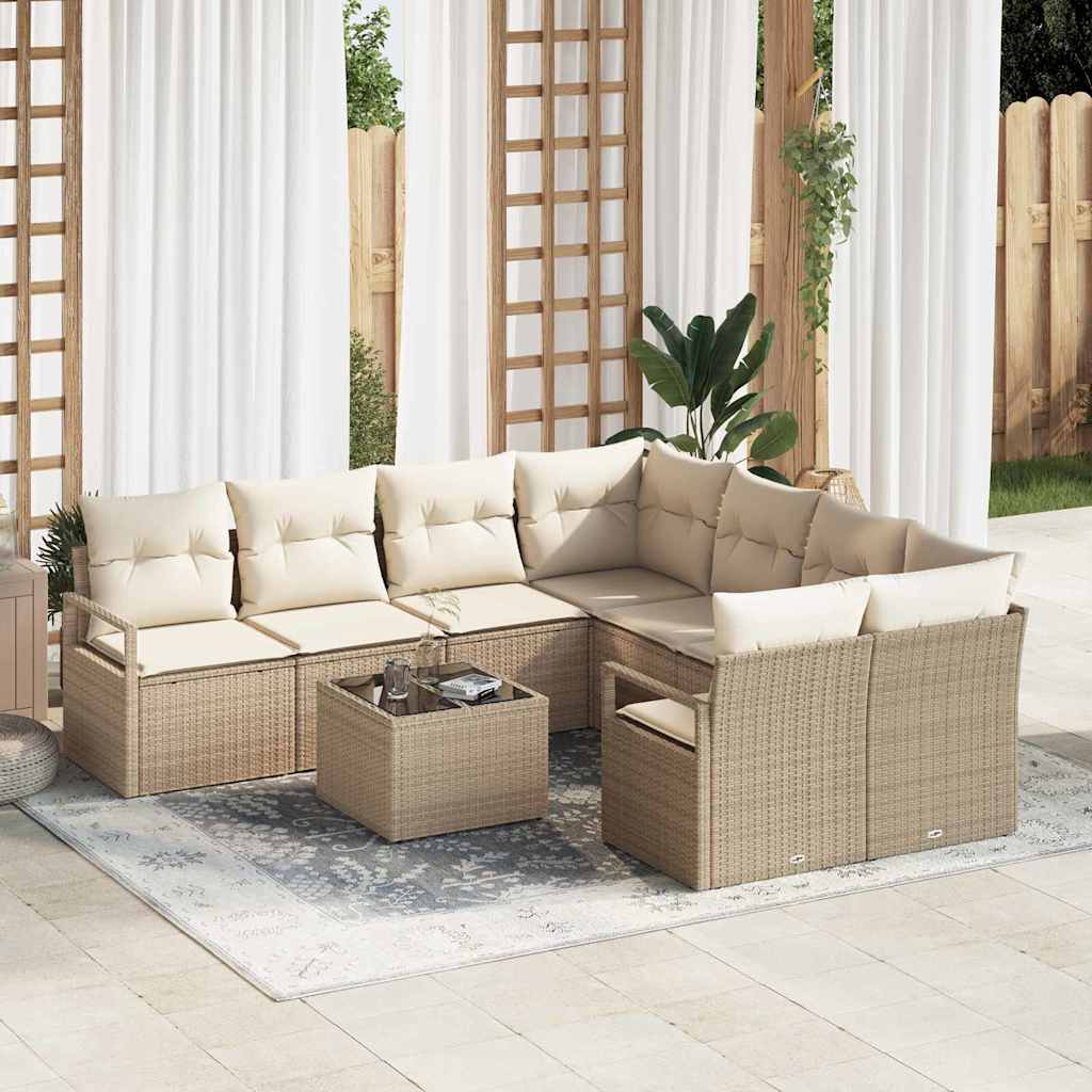 Bankstel met kussen 9 pcs Beige en Crème poly rattan is nu te koop bij PeponiXL, paradijselijk wonen!