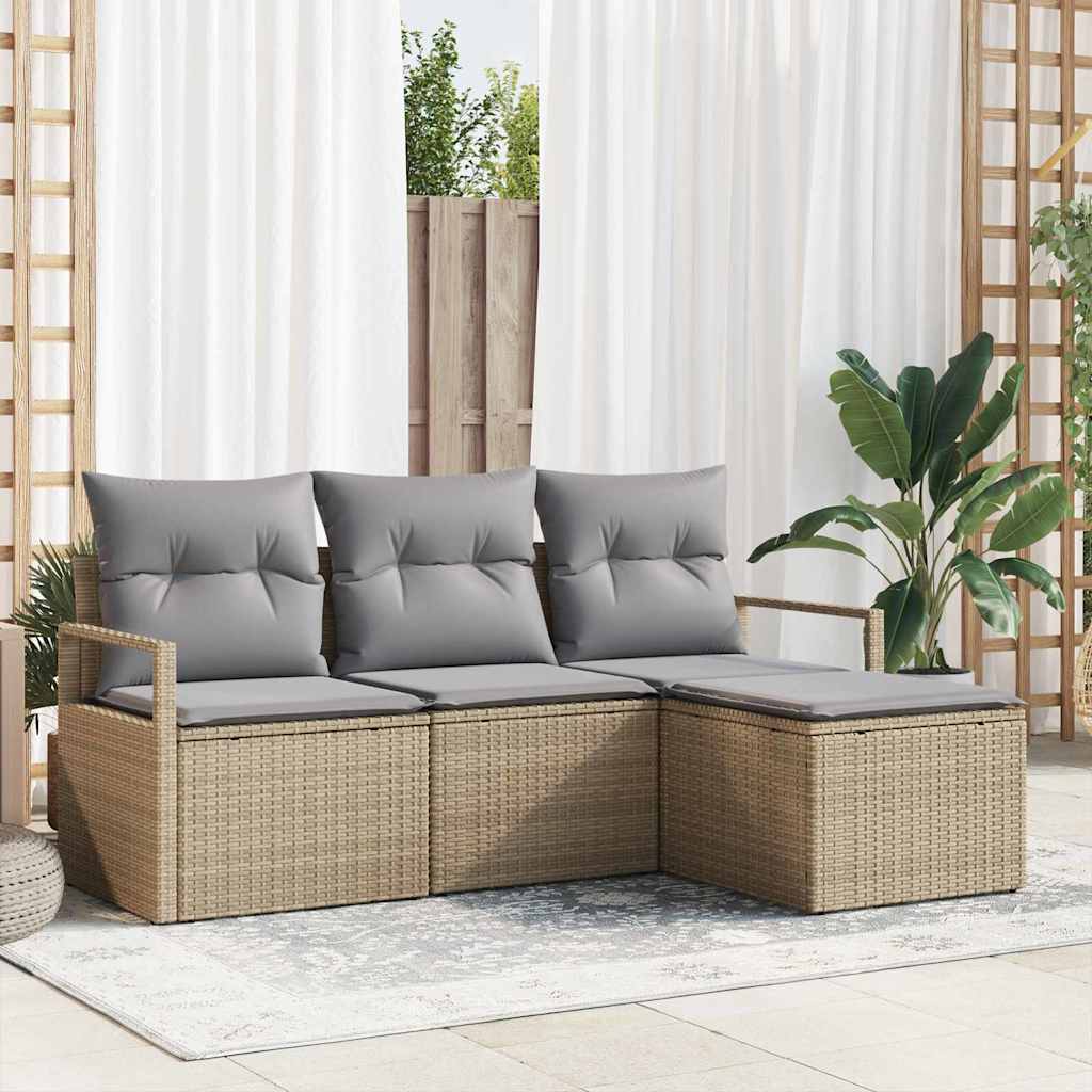 Bankstel 4 pcs Beige poly rattan is nu te koop bij PeponiXL, paradijselijk wonen!