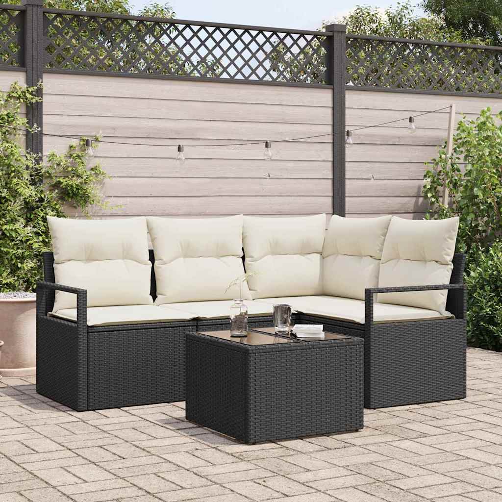 Bankstel 5 st Zwart poly rattan is nu te koop bij PeponiXL, paradijselijk wonen!