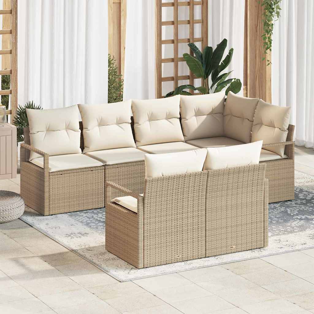 Bankstel met kussen 7 pcs Beige poly rattan is nu te koop bij PeponiXL, paradijselijk wonen!