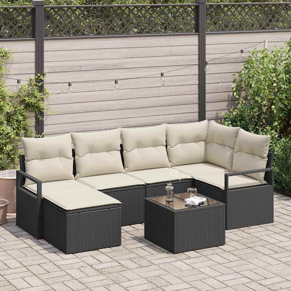 Bankstel 7 st Zwart poly rattan is nu te koop bij PeponiXL, paradijselijk wonen!
