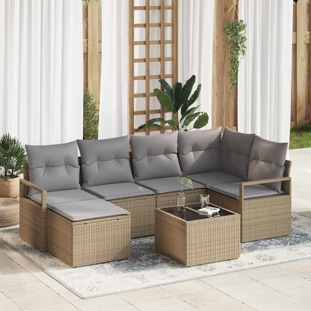 Bankstel met kussen 7 pcs Beige poly rattan is nu te koop bij PeponiXL, paradijselijk wonen!