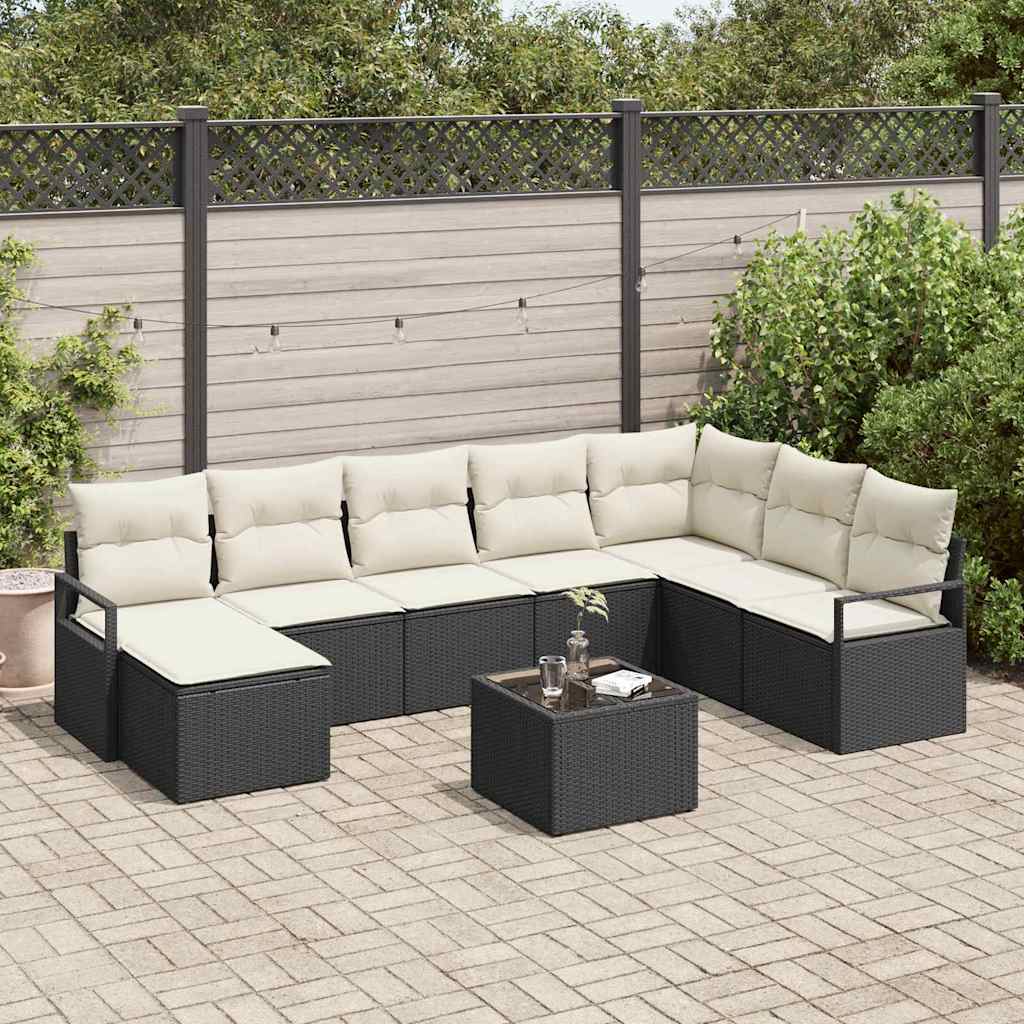 Bankstel 9 st Zwart poly rattan is nu te koop bij PeponiXL, paradijselijk wonen!