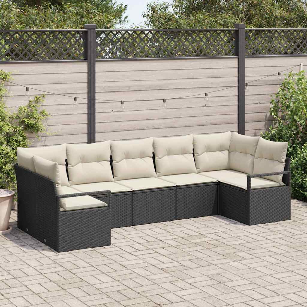 Bankstel 7 st Zwart poly rattan is nu te koop bij PeponiXL, paradijselijk wonen!