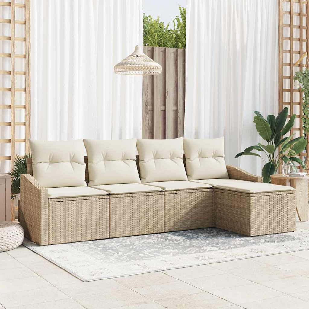 Bankstel met kussen 5 pcs Beige poly rattan is nu te koop bij PeponiXL, paradijselijk wonen!