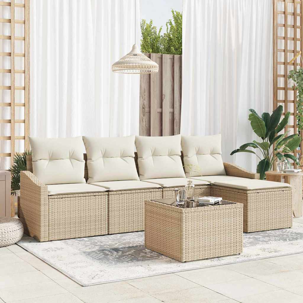 Bankstel met kussen 6 pcs Beige poly rattan is nu te koop bij PeponiXL, paradijselijk wonen!