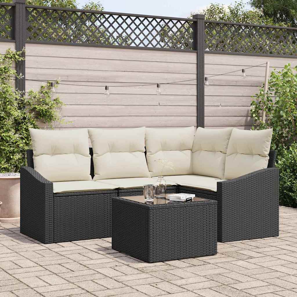 Bankstel 5 st Zwart poly rattan is nu te koop bij PeponiXL, paradijselijk wonen!