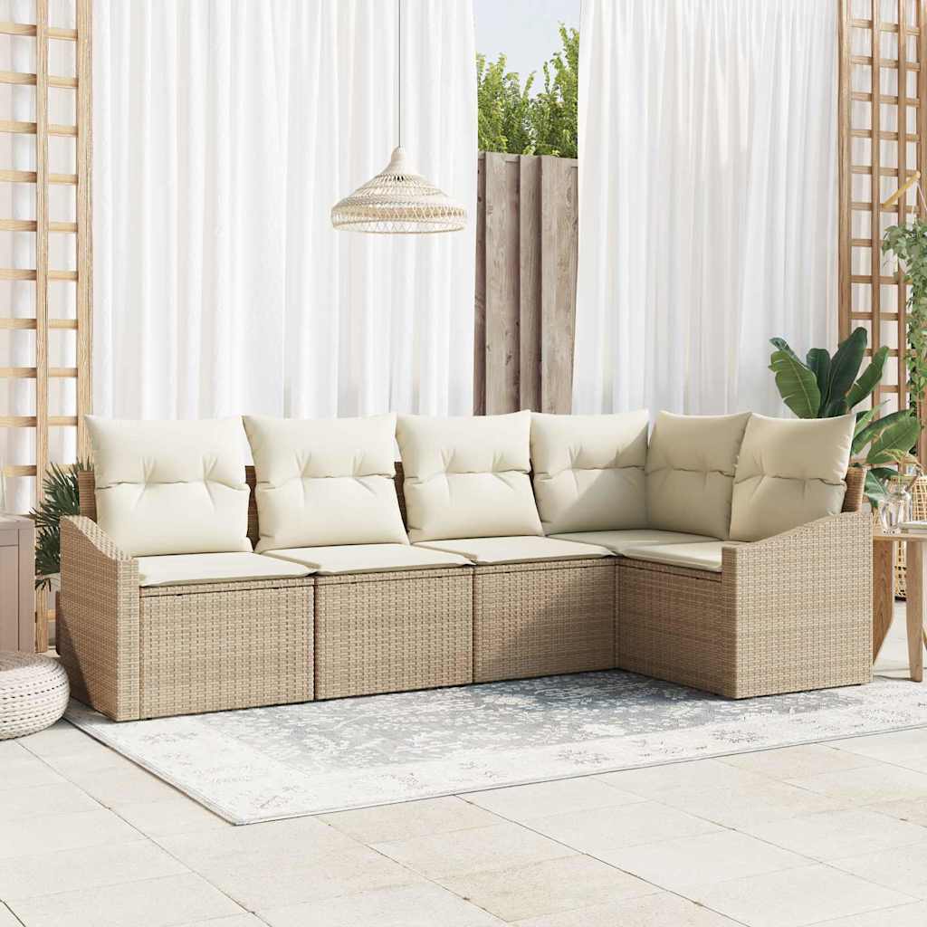 Bankstel met kussen 5 pcs Beige poly rattan is nu te koop bij PeponiXL, paradijselijk wonen!