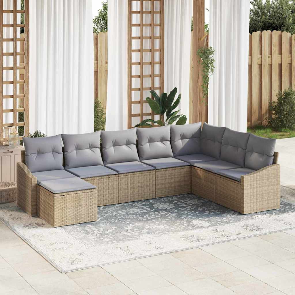 Bankstel met kussen 8 pcs Beige poly rattan is nu te koop bij PeponiXL, paradijselijk wonen!