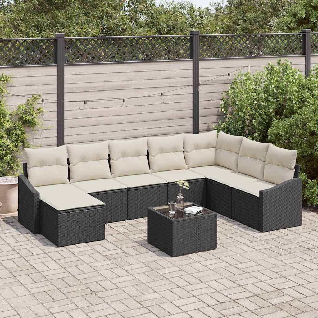 Bankstel 9 st Zwart poly rattan is nu te koop bij PeponiXL, paradijselijk wonen!