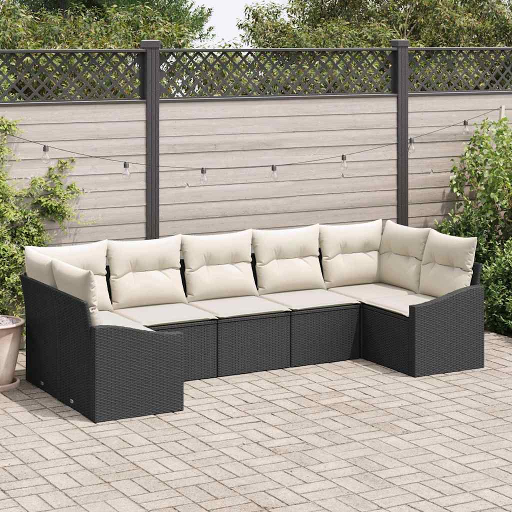 Bankstel 7 st Zwart poly rattan is nu te koop bij PeponiXL, paradijselijk wonen!