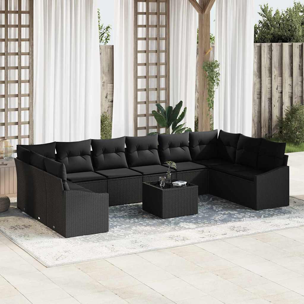 Bankstel met kussen 11 pcs Zwart poly rattan is nu te koop bij PeponiXL, paradijselijk wonen!
