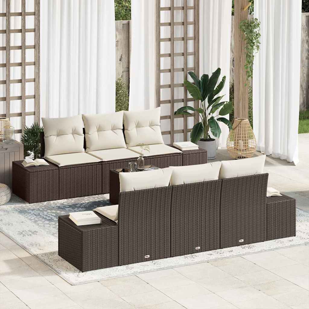 Tuin Sofa Set met kussen 7 pcs Bruin poly rattan is nu te koop bij PeponiXL, paradijselijk wonen!