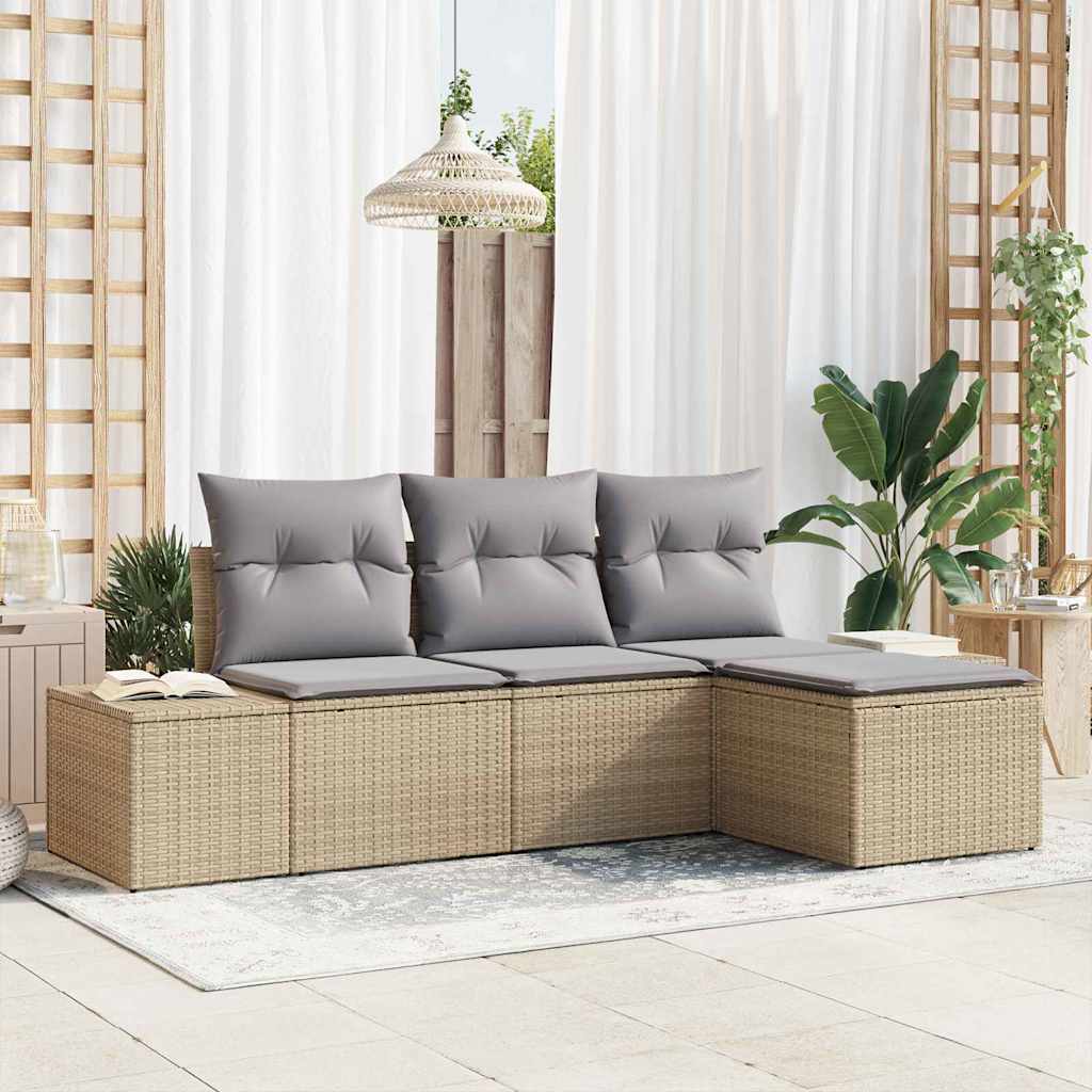 Tuin Sofa Set met kussen 4 pcs Beige poly rattan is nu te koop bij PeponiXL, paradijselijk wonen!