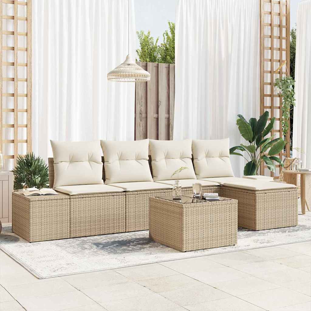 Tuin Sofa Set met kussen 6 pcs Beige poly rattan is nu te koop bij PeponiXL, paradijselijk wonen!