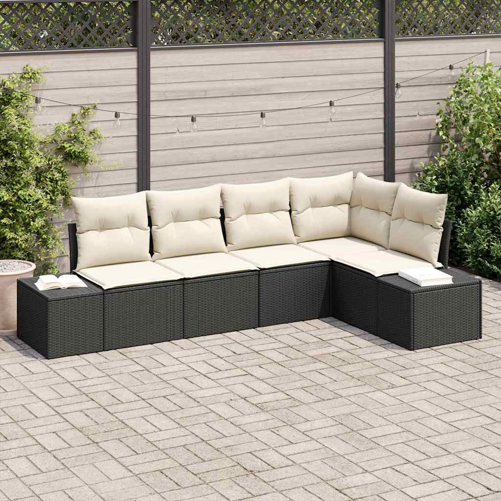 Tuin Sofa Set 5 st Zwart poly rattan is nu te koop bij PeponiXL, paradijselijk wonen!