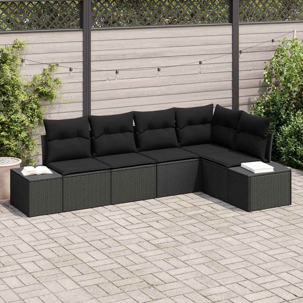Tuin Sofa Set 5 pcs Zwart poly rattan is nu te koop bij PeponiXL, paradijselijk wonen!
