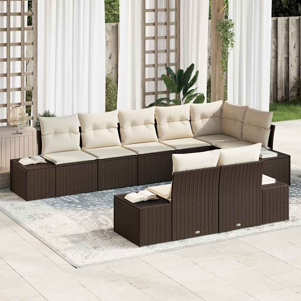 Tuin Sofa Set met kussen 8 pcs Bruin en Crème poly rattan is nu te koop bij PeponiXL, paradijselijk wonen!