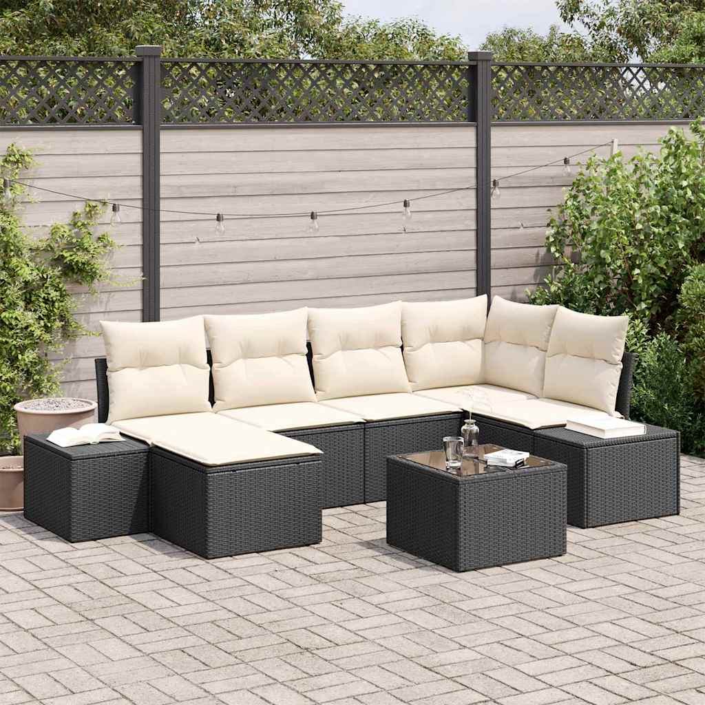Tuin Sofa Set 7 st Zwart en Crème poly rattan is nu te koop bij PeponiXL, paradijselijk wonen!