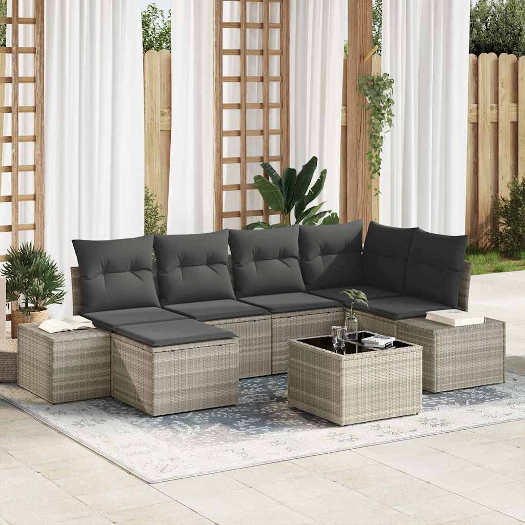 Tuin Sofa Set met kussen 7 pcs Lichtgrijs poly rattan is nu te koop bij PeponiXL, paradijselijk wonen!
