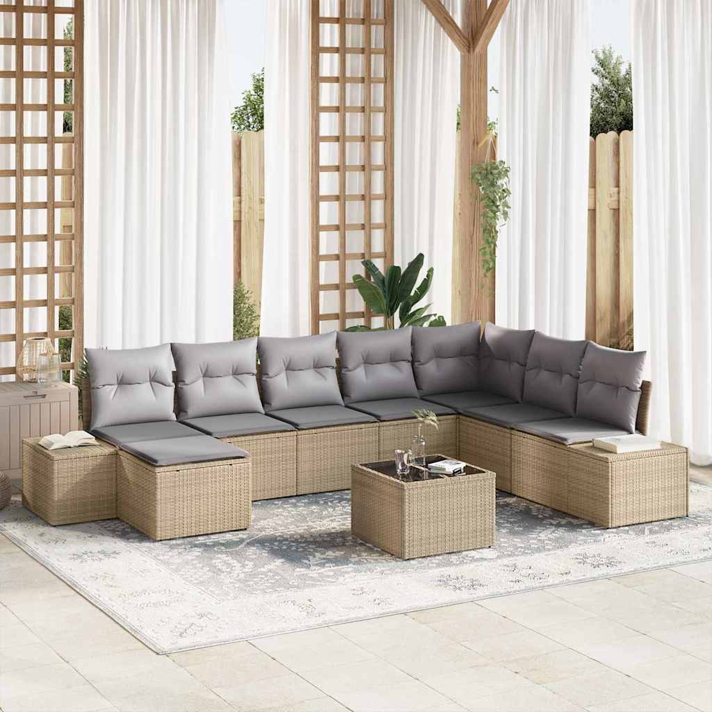 Tuin Sofa Set met kussen 9 pcs Beige poly rattan is nu te koop bij PeponiXL, paradijselijk wonen!