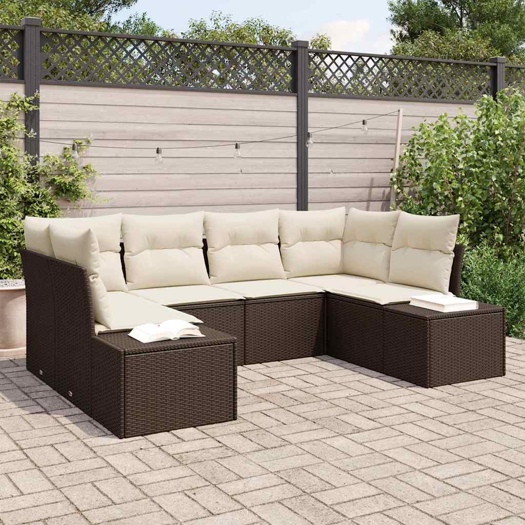 Tuin Sofa Set met kussen 6 pcs Bruin poly rattan is nu te koop bij PeponiXL, paradijselijk wonen!