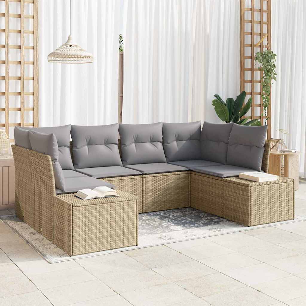 Tuin Sofa Set met kussen 6 pcs Beige poly rattan is nu te koop bij PeponiXL, paradijselijk wonen!