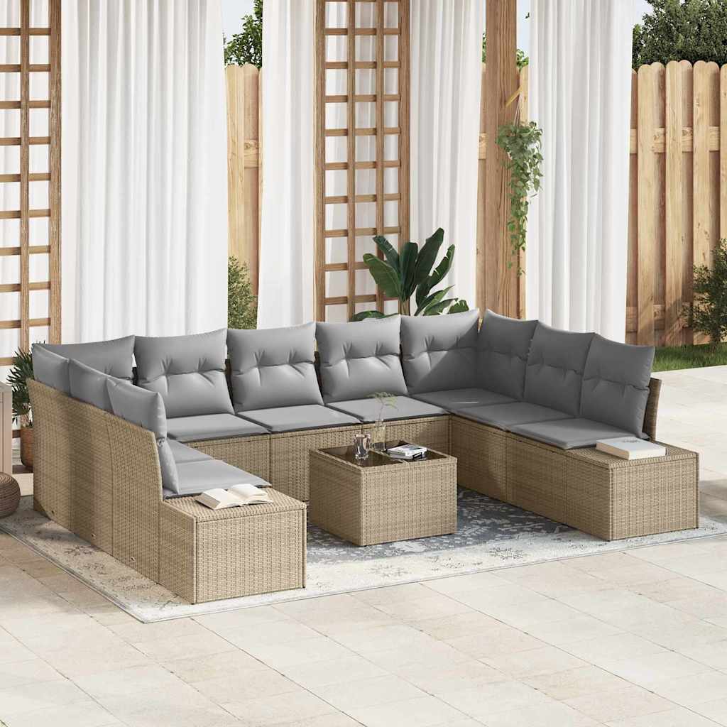 Tuin Sofa Set met kussen 10 pcs Beige poly rattan is nu te koop bij PeponiXL, paradijselijk wonen!