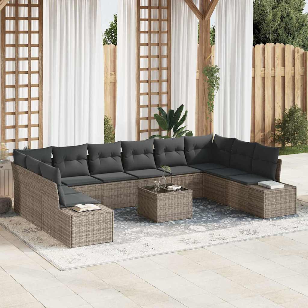 Tuin Sofa Set met kussen 11 pcs Grijs poly rattan is nu te koop bij PeponiXL, paradijselijk wonen!