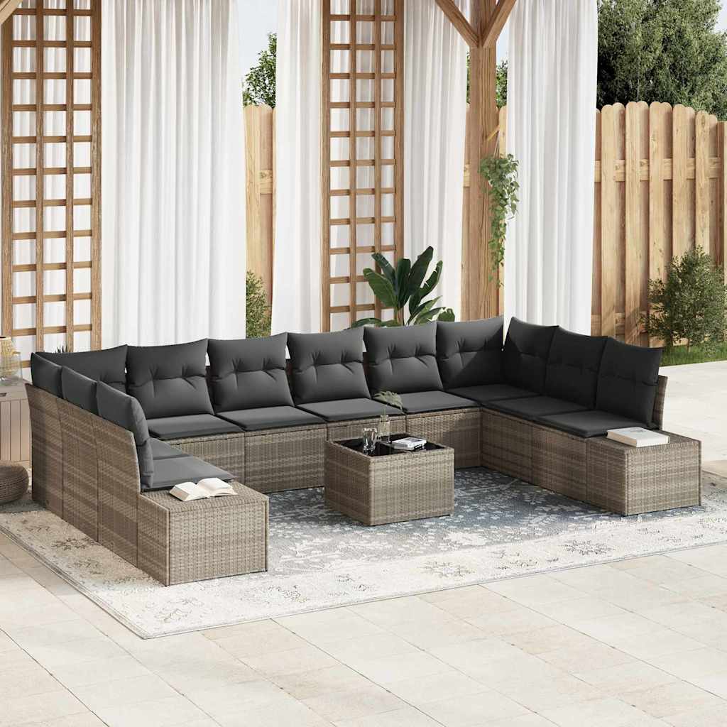 Tuin Sofa Set met kussen 11 pcs Lichtgrijs poly rattan is nu te koop bij PeponiXL, paradijselijk wonen!