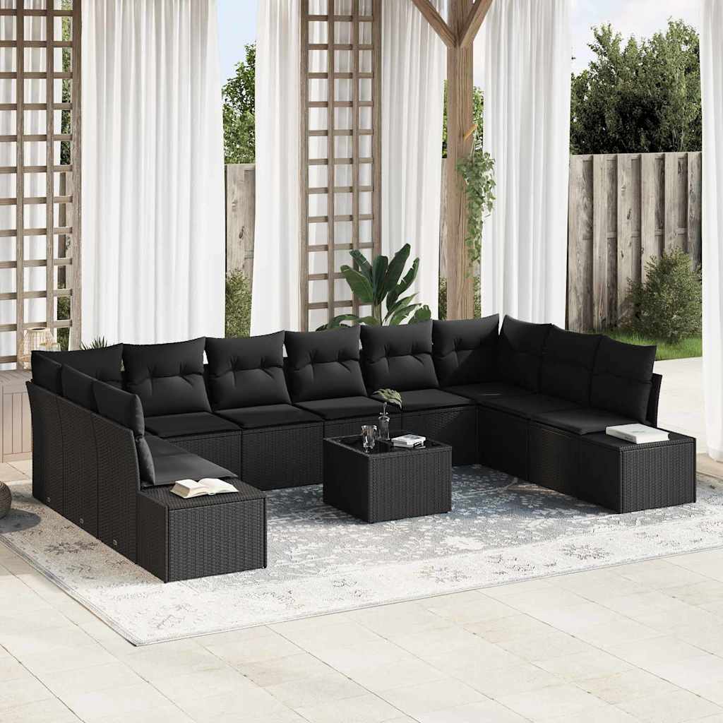 Tuin Sofa Set met kussen 11 pcs Zwart poly rattan is nu te koop bij PeponiXL, paradijselijk wonen!