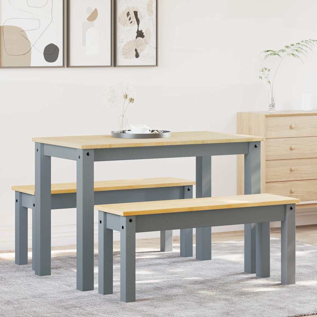 3-delige Eetset PANAMA massief grenenhout grijs is nu te koop bij PeponiXL, paradijselijk wonen!