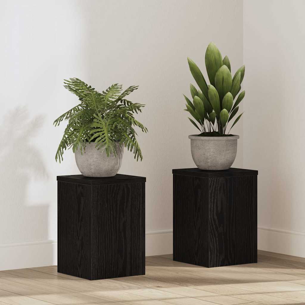 Plantenstandaard 2 pcs Zwart Eiken 20 x 20 x 30 cm Bewerkt hout is nu te koop bij PeponiXL, paradijselijk wonen!