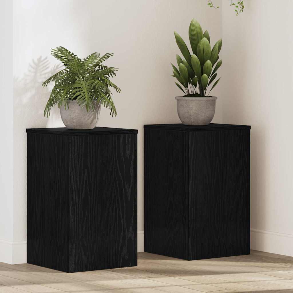 Plantenstandaard 2 pcs Zwart Eiken 30 x 30 x 50 cm Bewerkt hout is nu te koop bij PeponiXL, paradijselijk wonen!