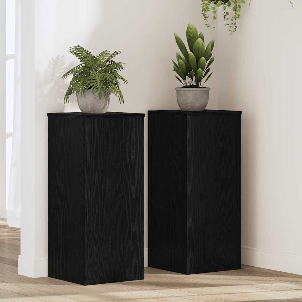 Plantenstandaard 2 pcs Zwart Eiken 30 x 30 x 70 cm Bewerkt hout is nu te koop bij PeponiXL, paradijselijk wonen!