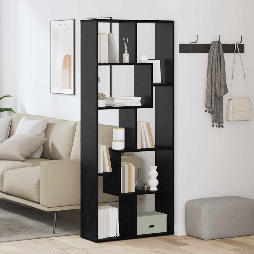 Boekenkast Zwart Eiken 67 x 25 x 162 cm Bewerkt hout is nu te koop bij PeponiXL, paradijselijk wonen!