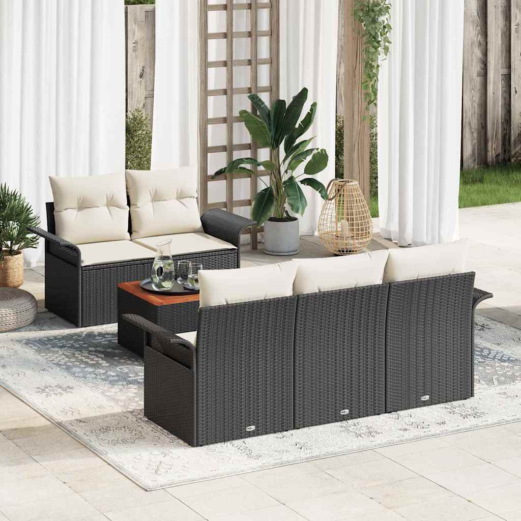 Tuinbankenset met kussen 6 pcs Zwart poly rattan is nu te koop bij PeponiXL, paradijselijk wonen!