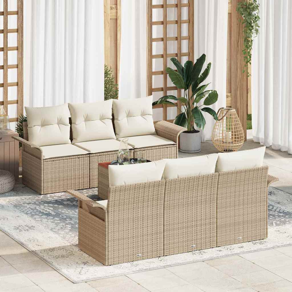 Tuinbankenset met kussen 7 pcs Beige poly rattan is nu te koop bij PeponiXL, paradijselijk wonen!